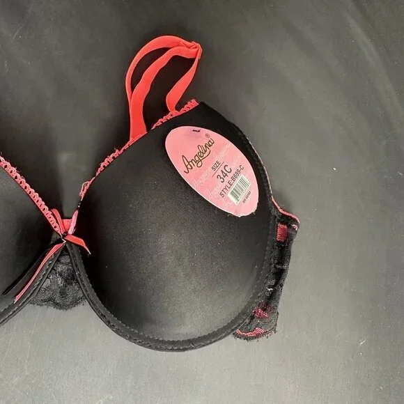 Angelina Black Pink Bra Silky Lace Detail Convertible Removable AdjustableStraps - Picture 3 of 10